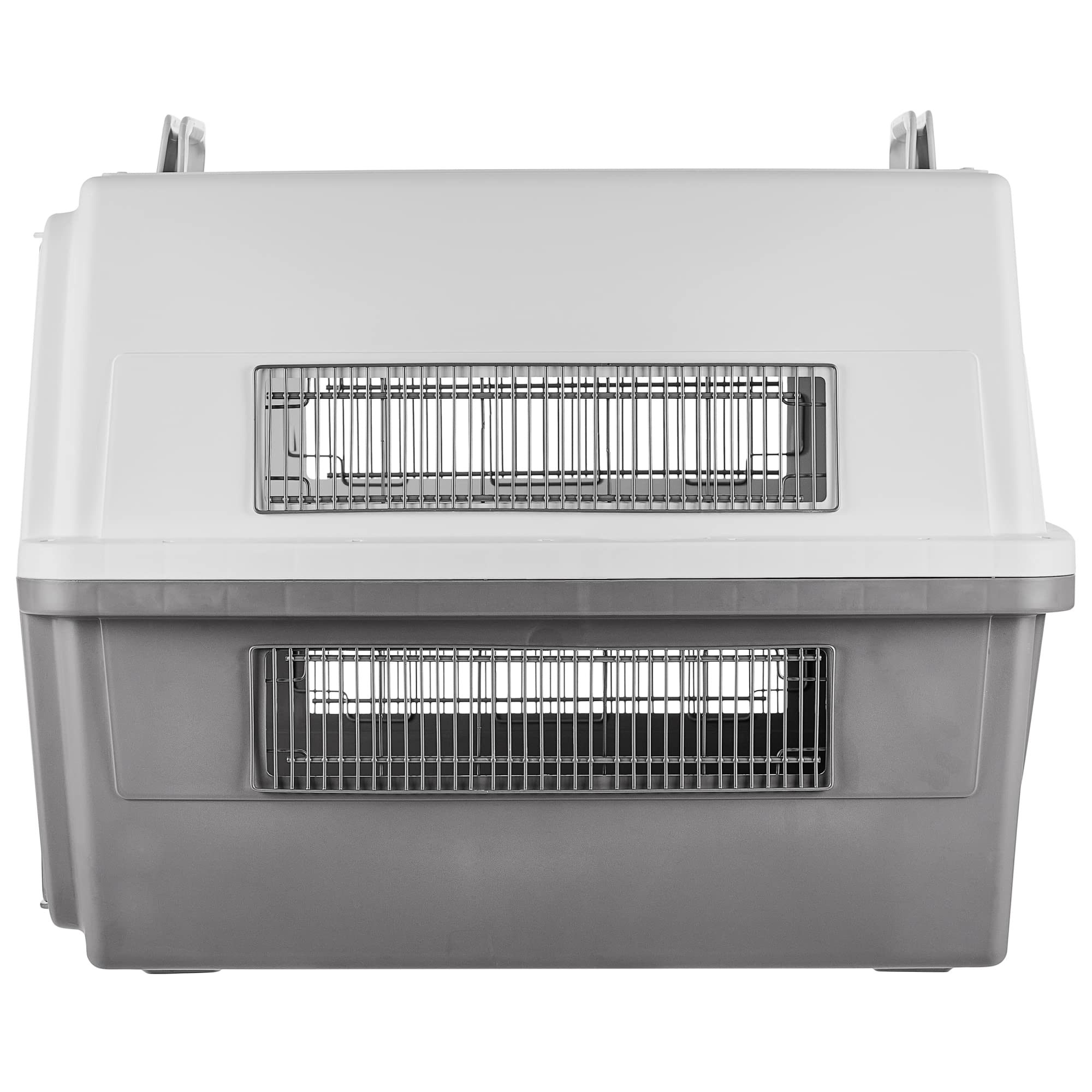 Iris Ohyama, Caisse, Cage, Box de Transport pour Chien, Chat, 2 Portes, Clips, et Loquet de Sécurité, Plastique(PP) sans BPA, L87 x P62 x H63.5 cm, Train, Voiture et Avion, ATC-870, Gris
