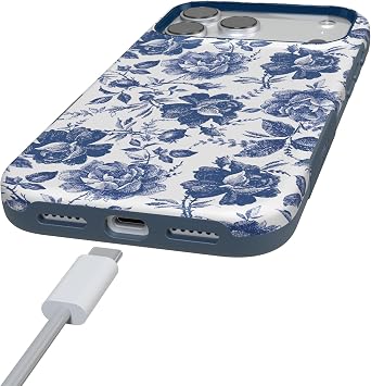Casely iPhone 17 Pro Case | Rose to Fame | Blue & White Floral | Bold Protective Design | Compatible with MagSafe