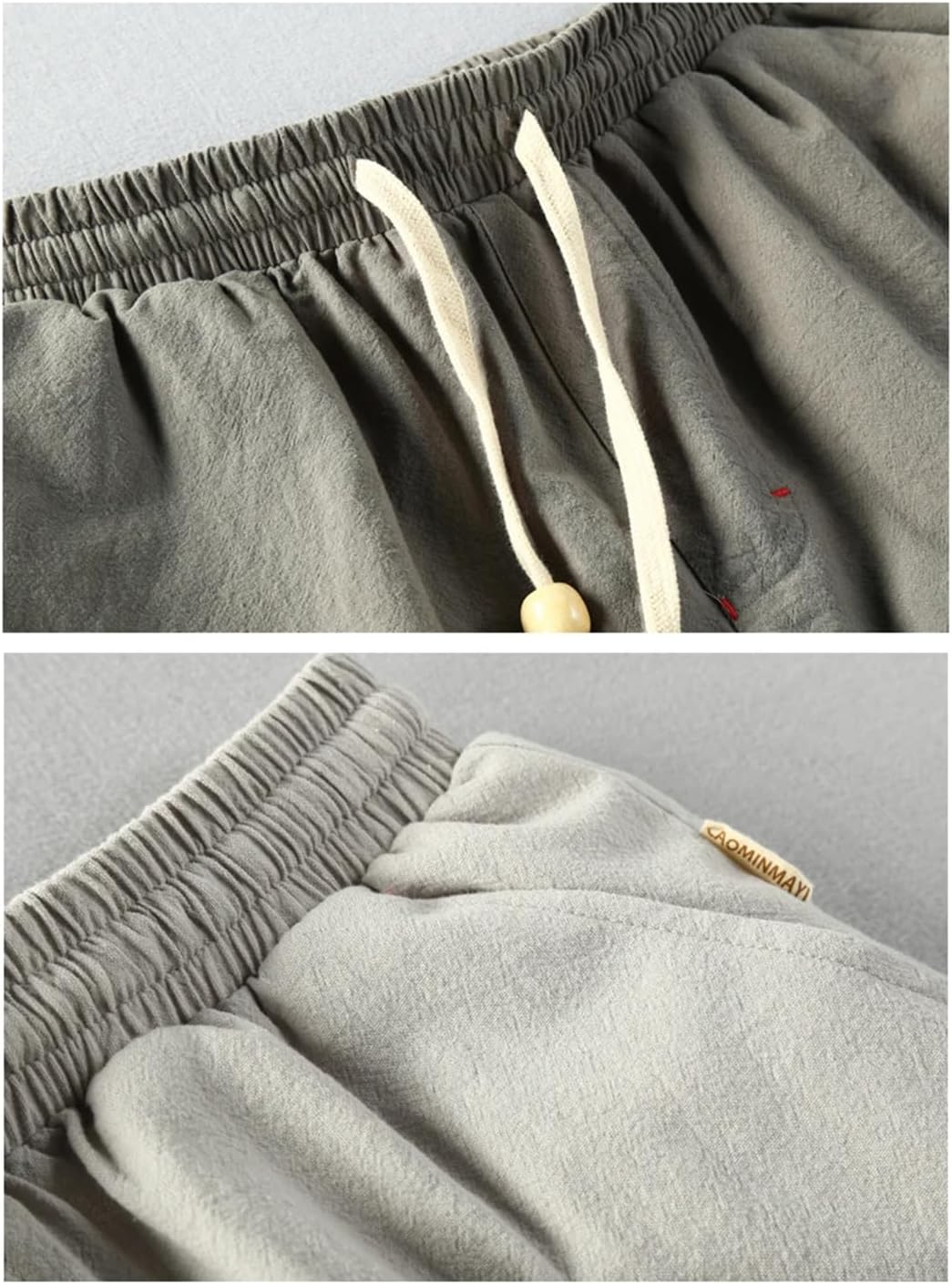 Fnfmrfmr Men Casual Cotton Linen Shorts Knee Length Beach Elastic Waist Shorts Solid Comfortable