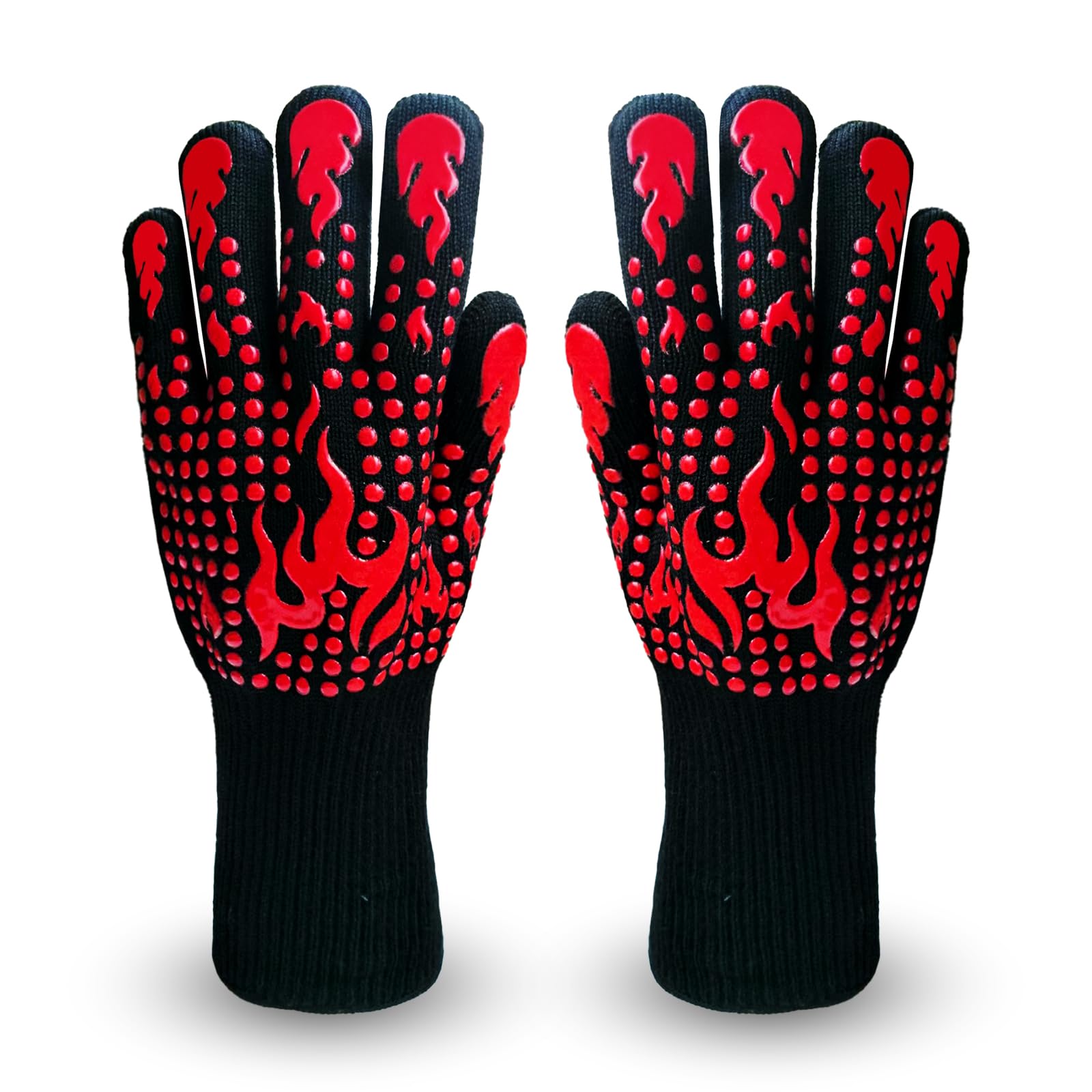Yilgviza Red Bbq Oven Gloves, 1472℉/800 ℃ Silicone Grilling Gloves Heat Resistant Non-Slip Cooking Gloves For Barbecue, Cooking, Baking, Cutting (Red)