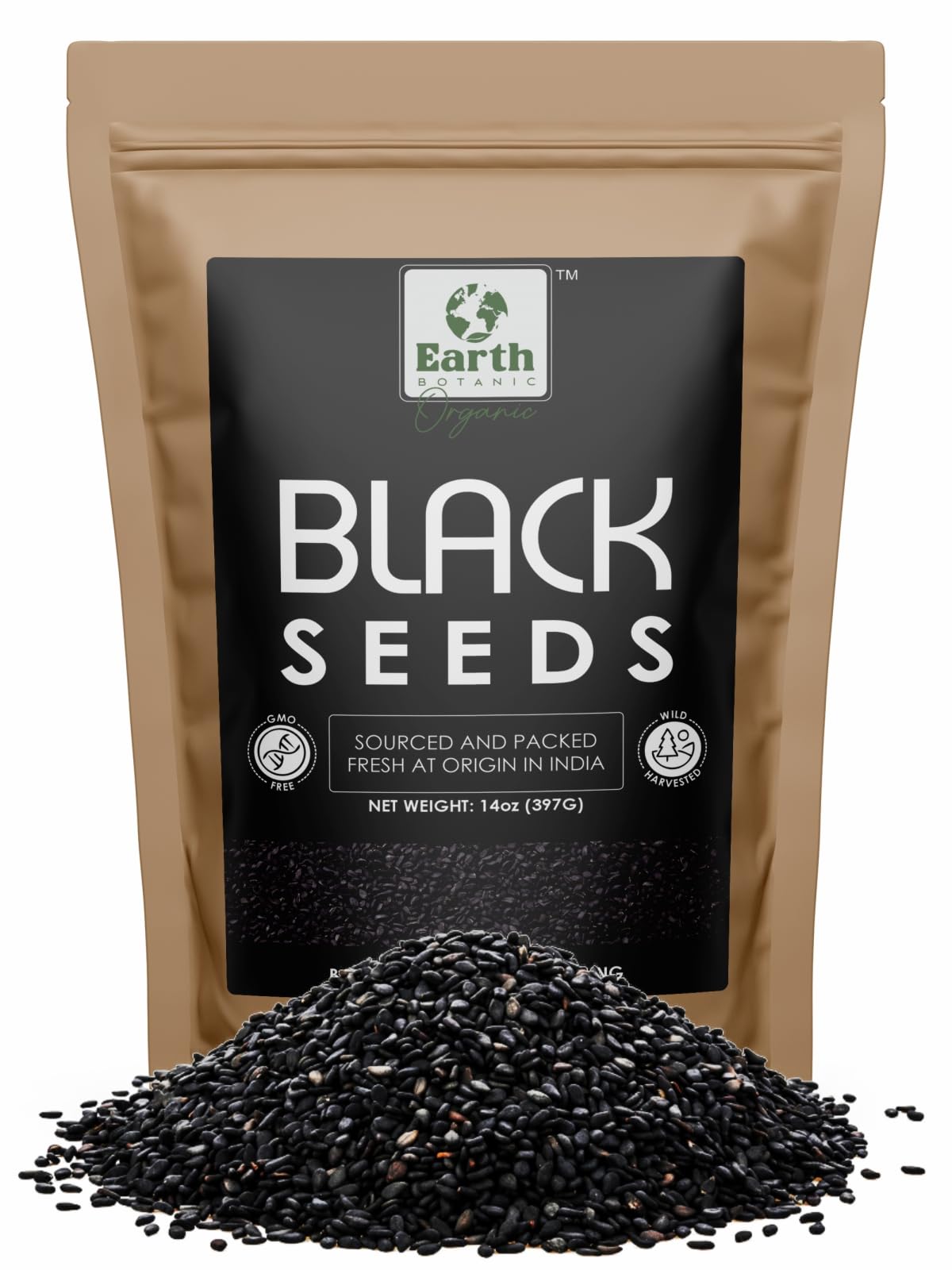 Earth BOTANIC Organic Black Seeds (Nigella Sativa Seeds), Black Cumin Seeds, Vegan & Gluten free Kalonji Seeds 14 oz/397g - Raw from India