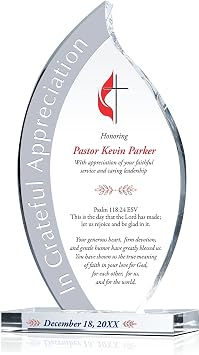 Personalized Crystal Methodist Church Pastor Appreciation Plaque, Engraved with Methodist Cross, Customized with Pastor Name, Unique Pastor Anniversary Appreciation Gift M - 7.5"