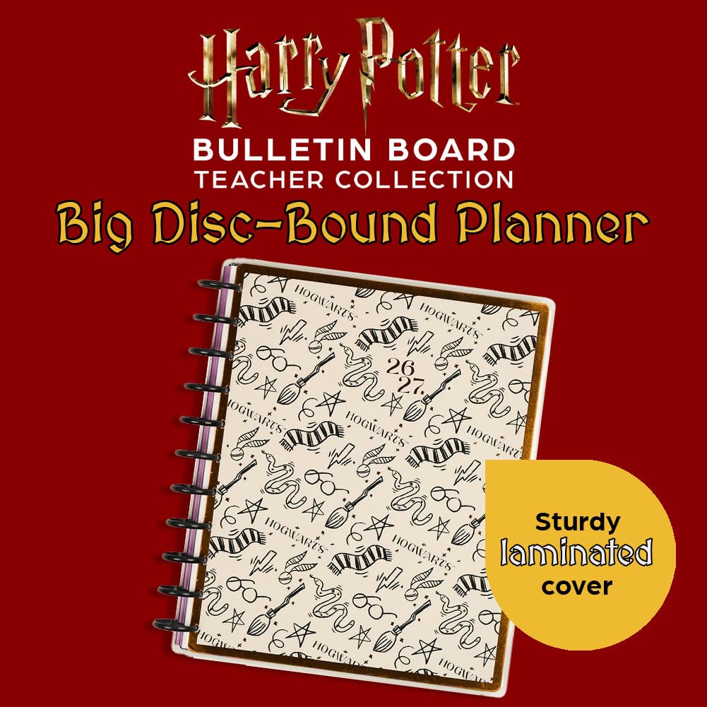 Happy Planner - Planificador académico de 12 meses de Harry Potter encuadernado en disco, julio de 2026 a junio de 2027, tamaño grande, 8.5 x 11 pulgadas, diseño para profesores, tablón de anuncios