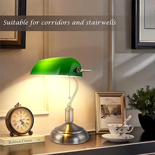 Miniatura 8 de Lámpara de cristal verde, pantalla de cristal, lámpara de escritorio, lámpara de escritorio, bombilla clásica retro con base E26 incluida, lámpara