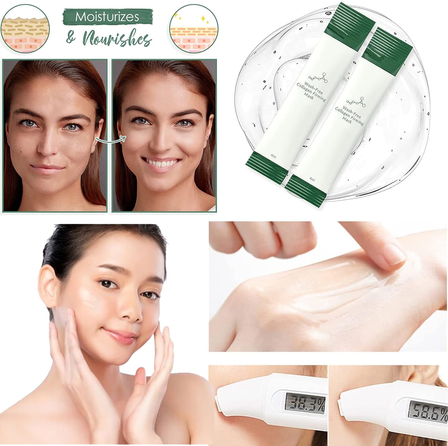 40pcs Korean Collagen Lifting Firming Mask, WashFree Sleeping Mask