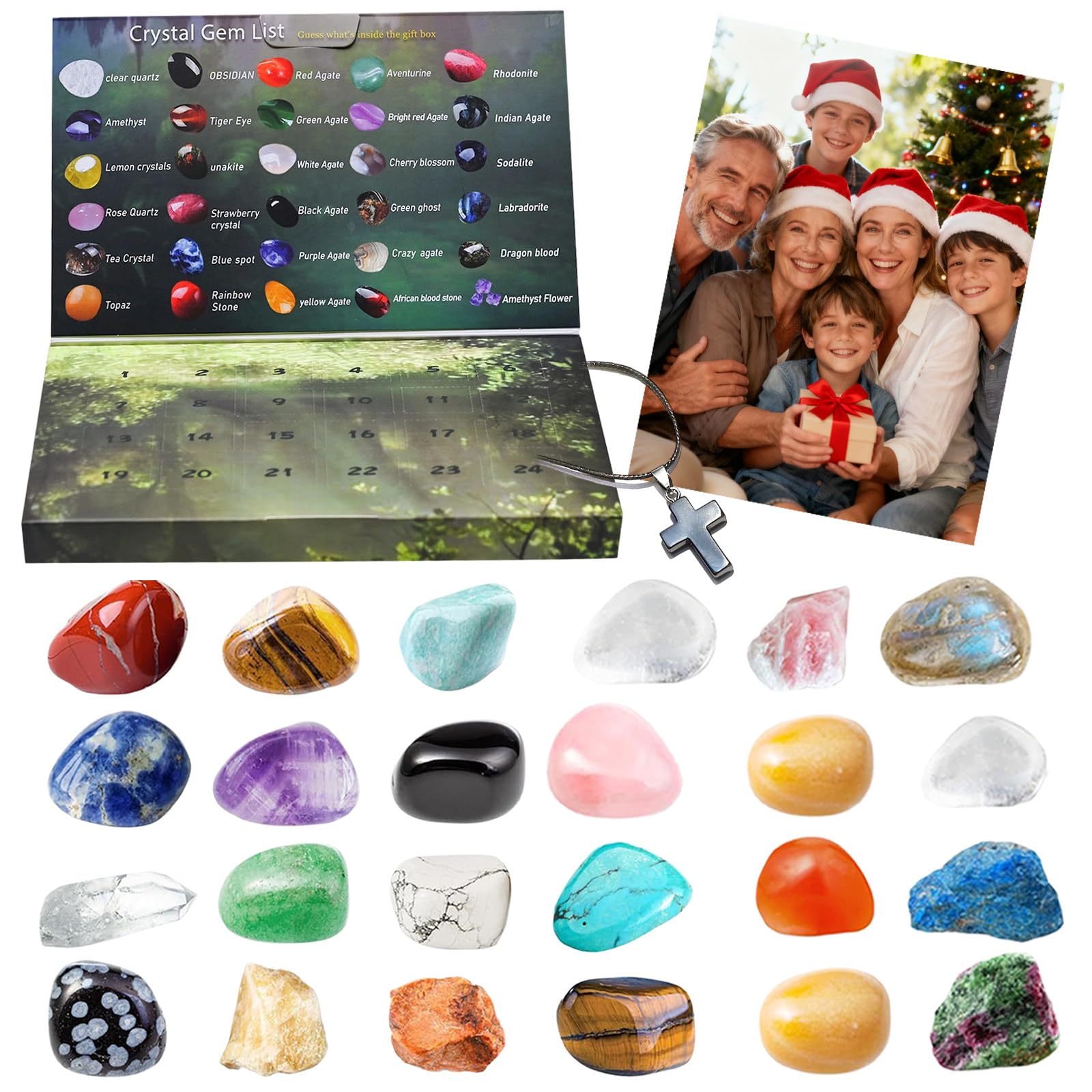Calendrier De L'Avent 2025 Pierres Précieuses – 24 Cristaux Naturels, Fossiles Et Minéraux, Pour Enfants, Collection Géologie, Cadeau Noël