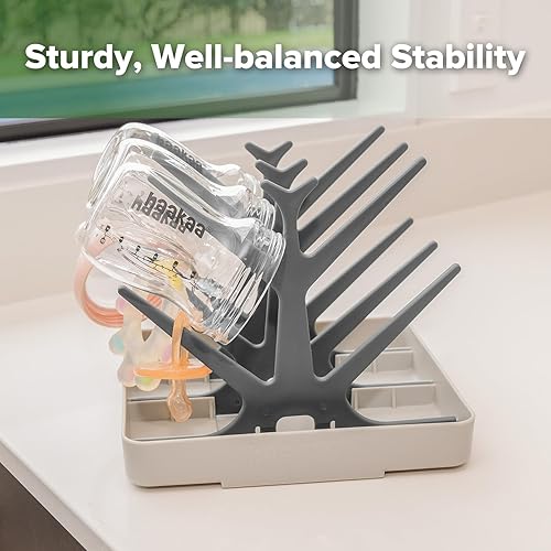 Miniatura 5 de haakaa Estante de secado portátil para biberones con bandeja, árbol de secado de botellas que ahorra espacio para botellaspiezas de bombachupetes,
