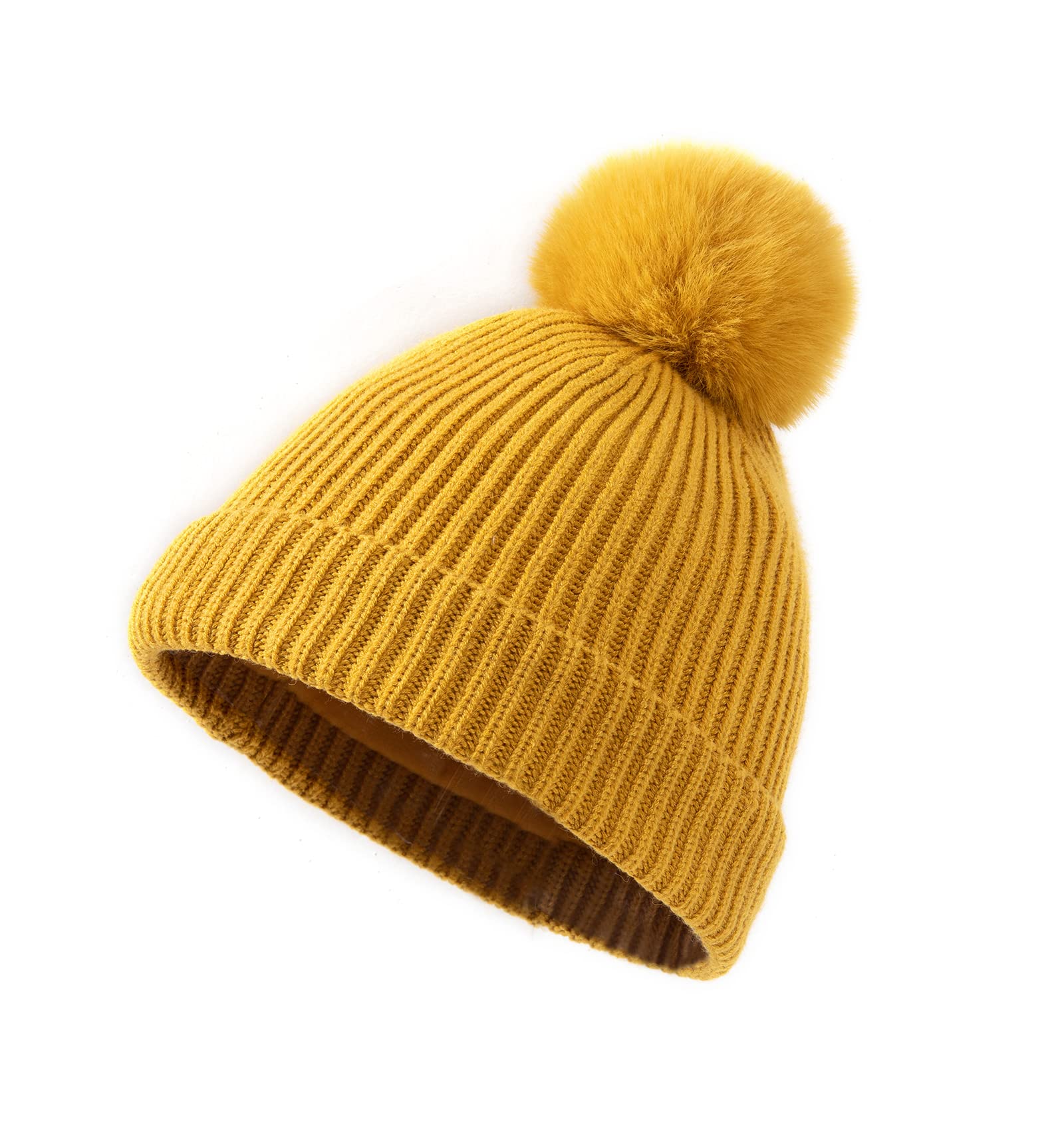 Lallier Juego de 3 gorros para niños, bufanda y guantes para la nieve, tejido de invierno, cálido, suave, gorro con pompón para exteriores, para niños, niñas y niños pequeños