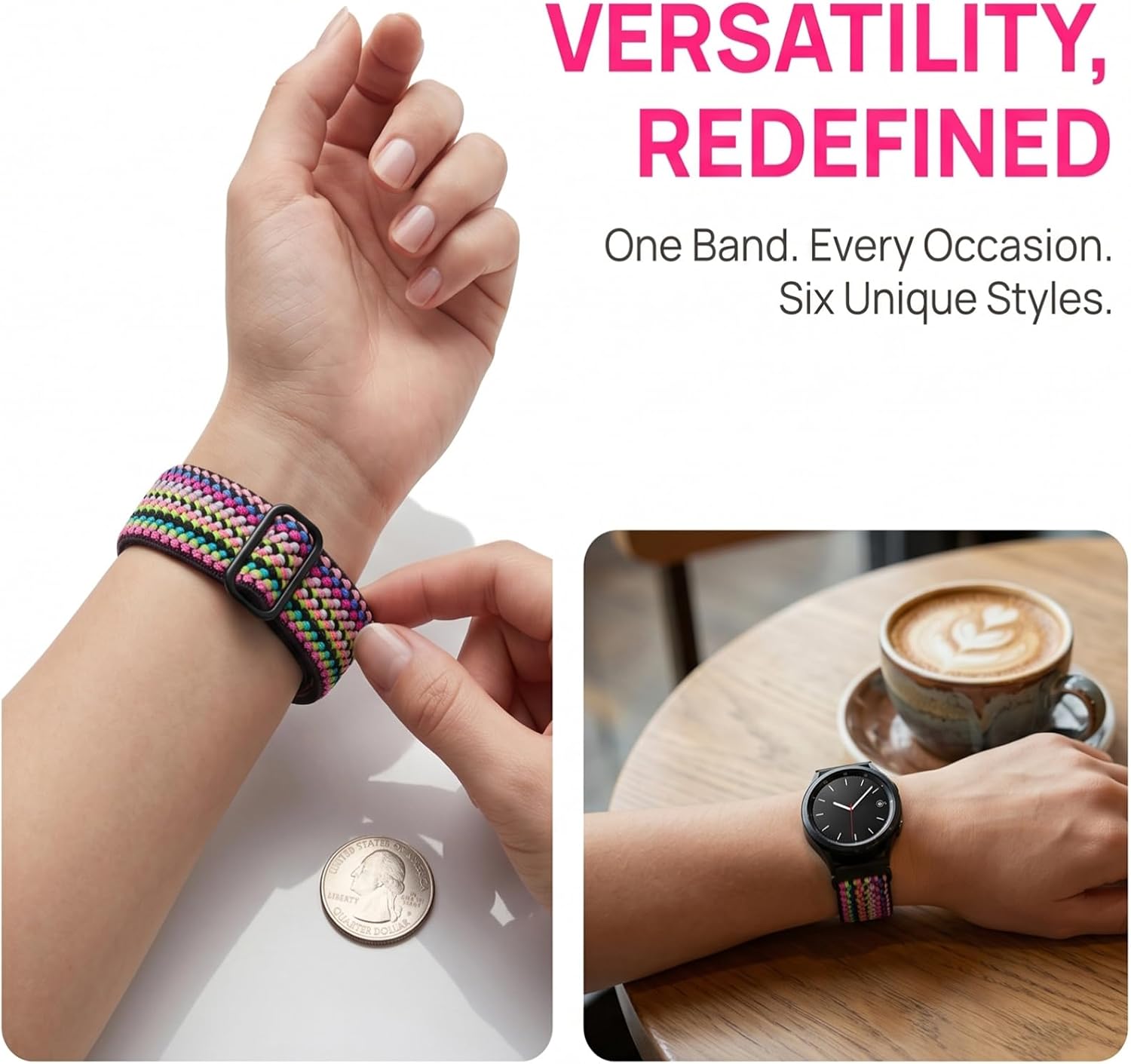 6-PACK Nylon Band for Withit Giga, Baolubao W50pro, Merryking MK70, for Soudorv Y10 Smart Watch, Lightweight Breathable Adjustable Replacement Strap Wristband Women image 3