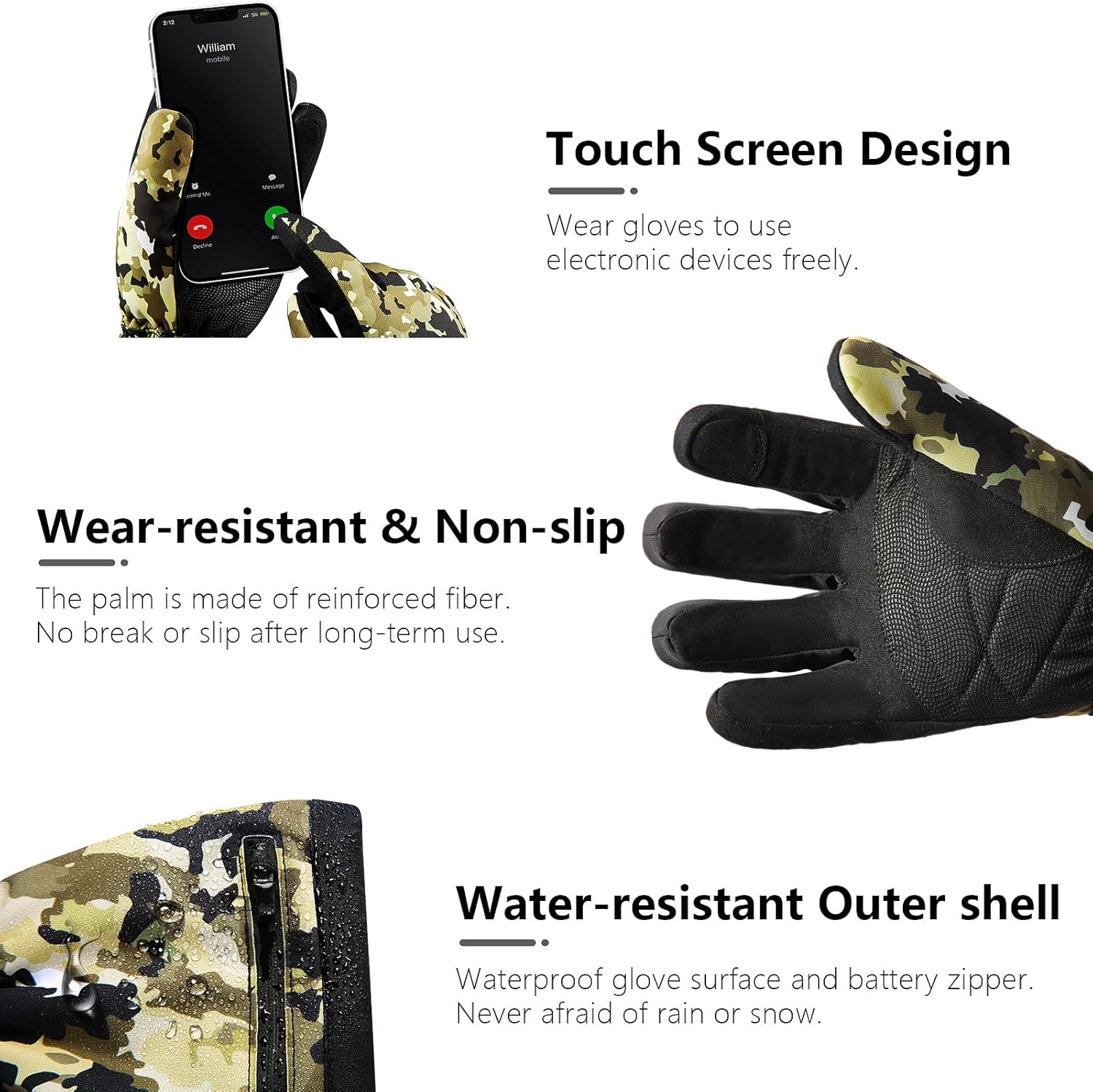WASOTO Heated Gloves for Men Women with 7.4V 22.2WH Rechargeable Battery Waterproof Heated Ski Gloves