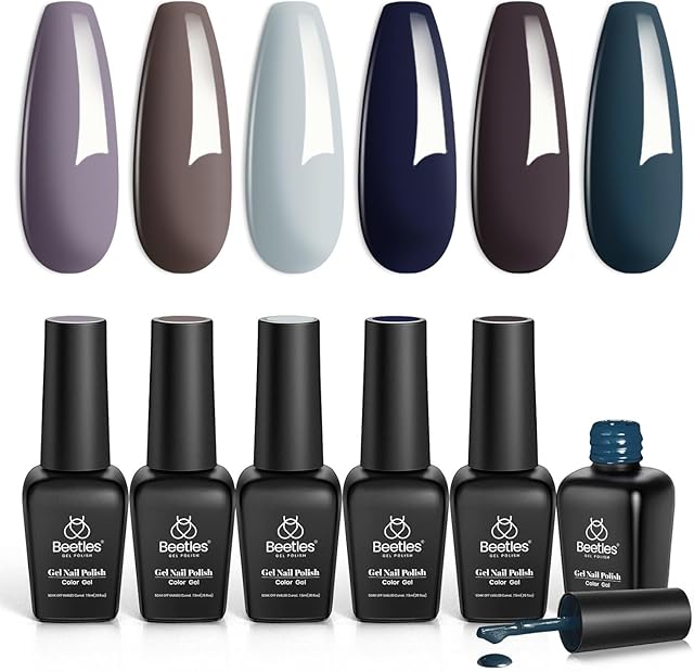 Beetles Gel Nail Polish Set - City in Snow Collection Light Blue Brown Neutral Mauve Color Perfect for Autumn Winter Nail Art Manicure Kit Soak Off U V LED Gel Polish