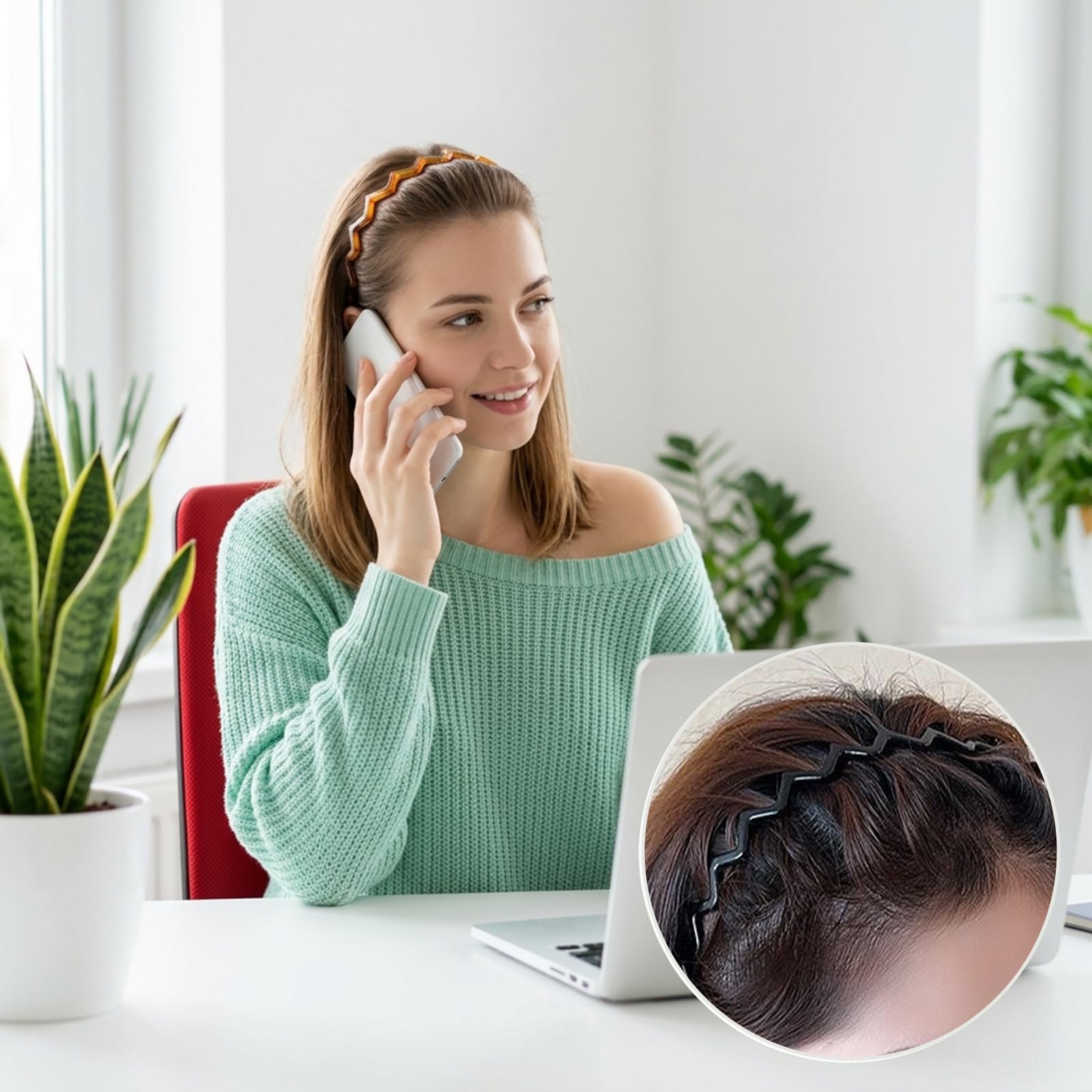 Set di 6 cerchietti per capelli a zig-zag, con pettine a doppia fila di denti, in plastica, di alta qualità, antiscivolo, brillanti, accessori per capelli per donne e ragazze (nero/ambra)