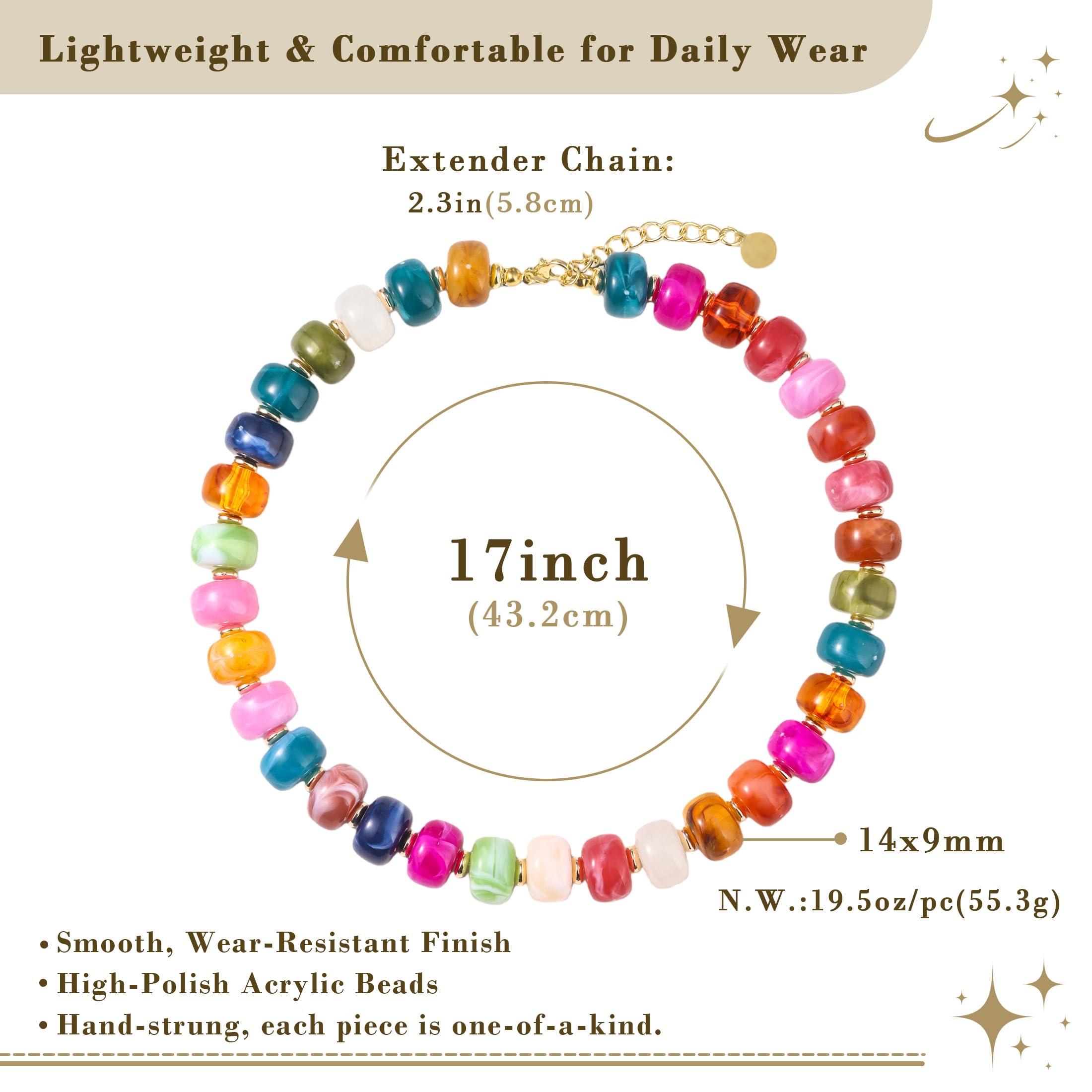 Zhuozatrfa Colorful Beaded Necklace for Women Unique Resin Beads Choker Necklaces Boho Statement Chunky Necklace Summer Vacation Jewelry — view 5
