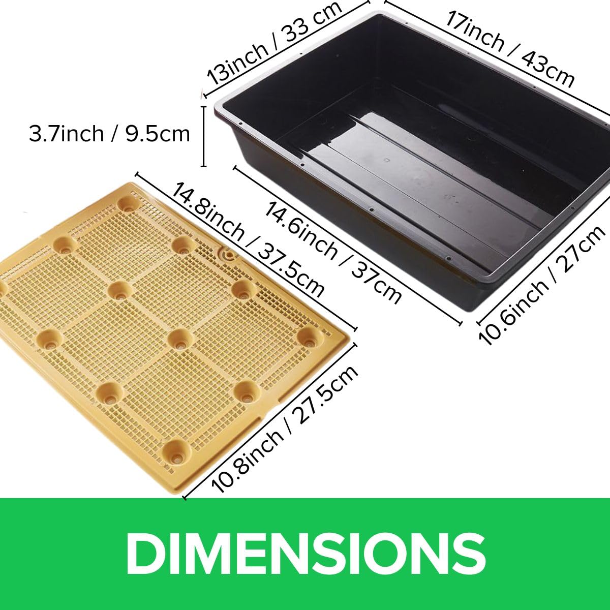 BeGrit Bandejas resistentes para semillas de 13 x 17 pulgadas, bandejas profundas para plantas, paquete de 5