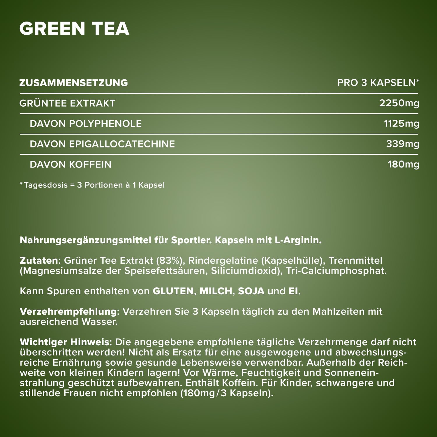 IronMaxx Green Tea - 300 Kapseln, Grüntee-Extrakt mit 339mg Epigallocatechin-3-Gallat und 180mg Koffein pro Tagesdosis, Unterstützend in Diatphäsen