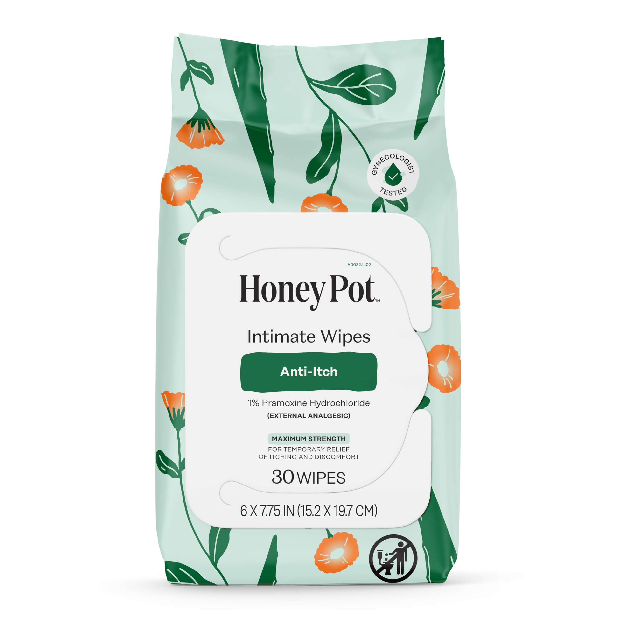 The Honey Pot Company - Anti-Itch Soothing Feminine Wipes - At Home or On the Go Medicated for Temporary Relief of Itching and Discomfort - Maximum Strength - 30 ct.