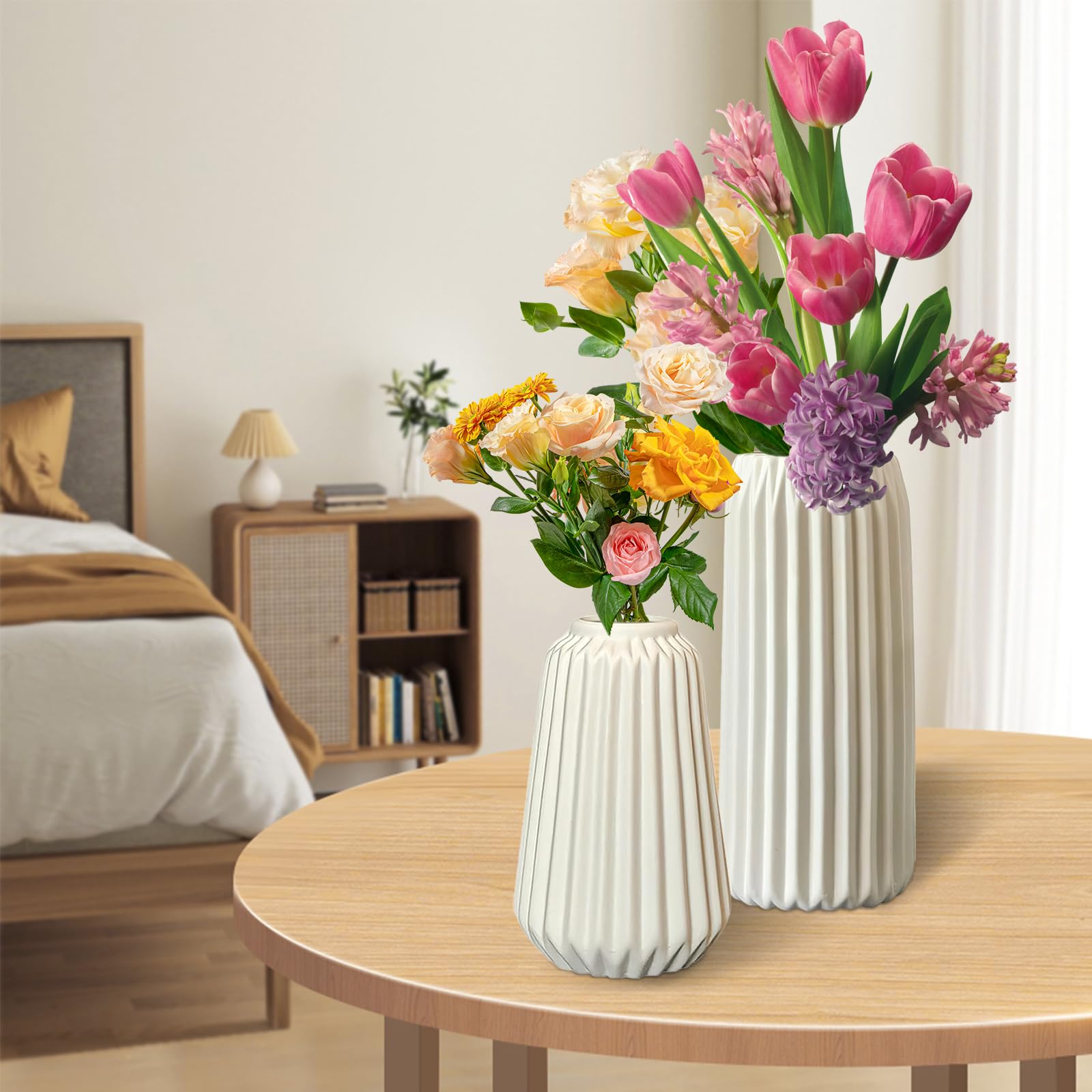 Vasi In Ceramica Bianca Blumacht Set 3 Pezzi | Per Fiori Secchi Pampas E Decorazioni Moderne - Foto 3