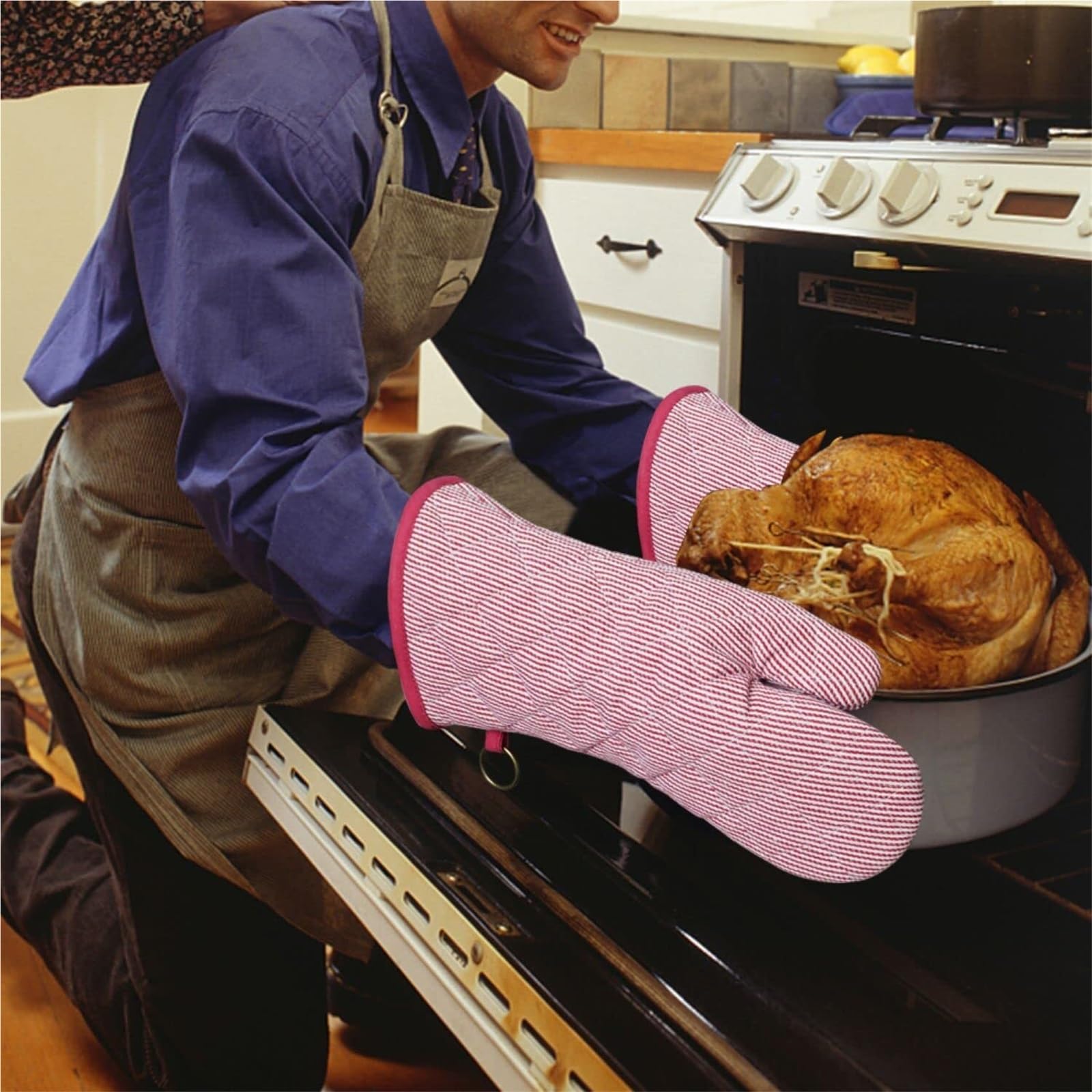Gants de Cuisine Une Paire De Gants De Four Tissés De Couleur Pur Coton Hommes Et Femmes Gants De Four À Micro-Ondes Manique