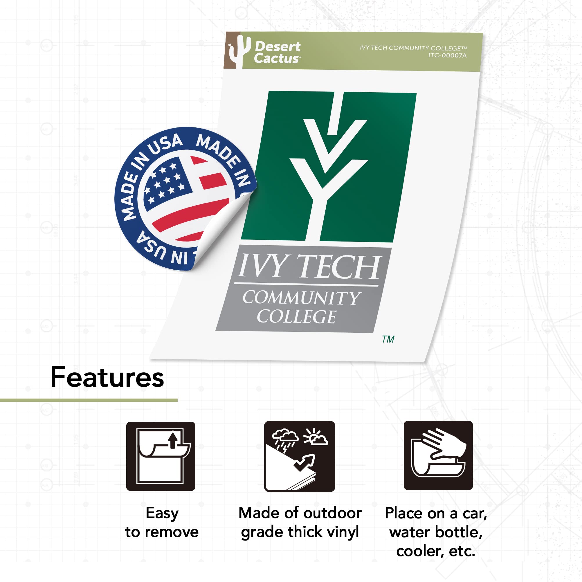 Desert Cactus Ivy Tech Community College Indiana Sticker Sheet - Officially Licensed Vinyl Decals For Laptop, Car, Water Bottle