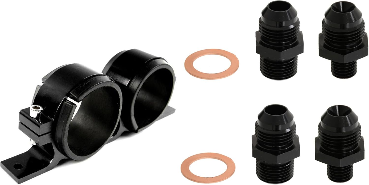 Dual Black Billet Aluminum Fuel Pump Bracket with 8an Fittings Fits