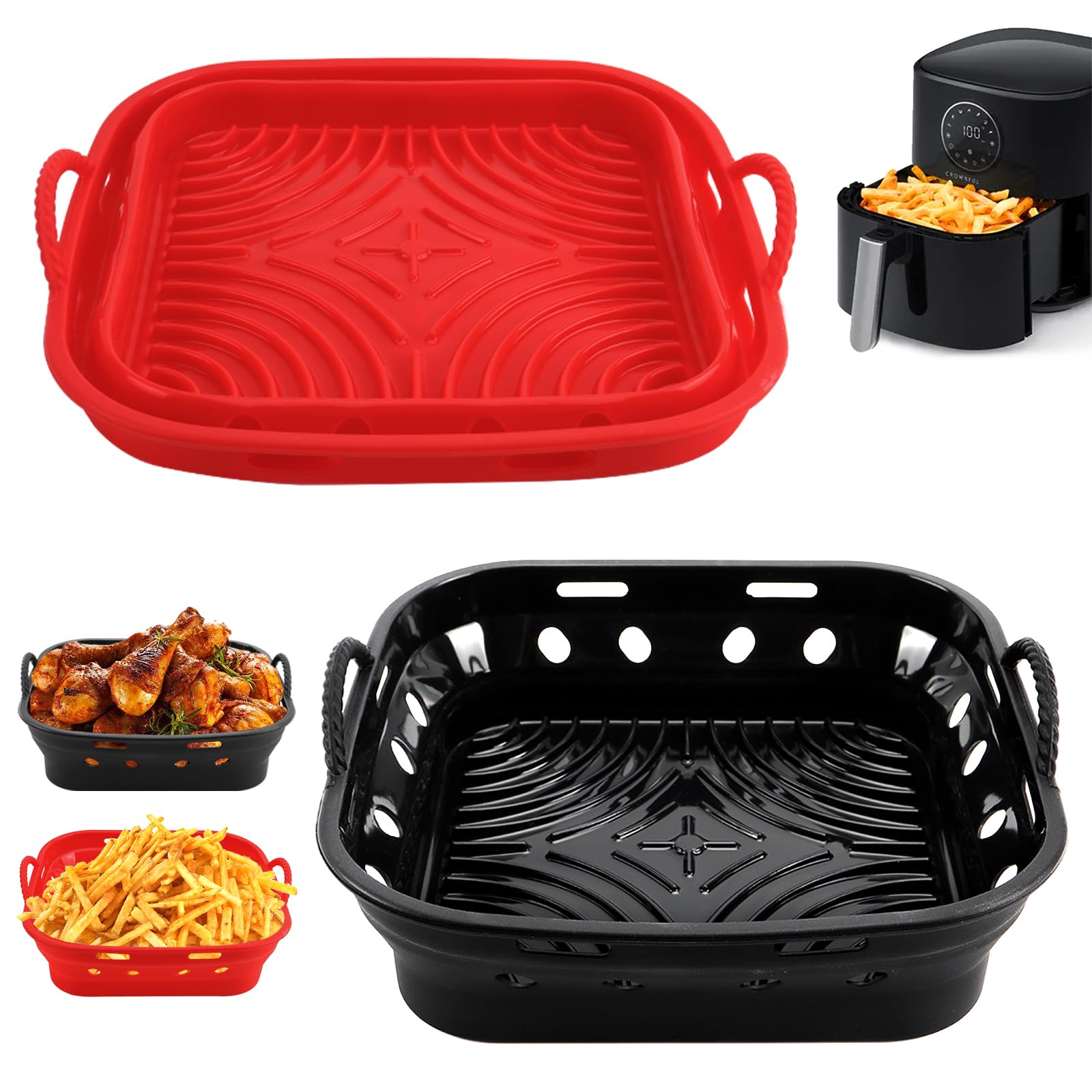 22cm Molde Silicona Freidora de Aire, 2 Moldes Silicona Accesorios Freidora de Aire son compatibles con COSORI 5,5L Cecotec 6L
