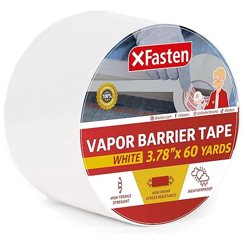 XFasten Cinta de barrera de vapor blanca, 9 mil, 3.78 pulgadas x 60 yardas, cinta de barrera de humedad impermeable para encapsulación de espacio de