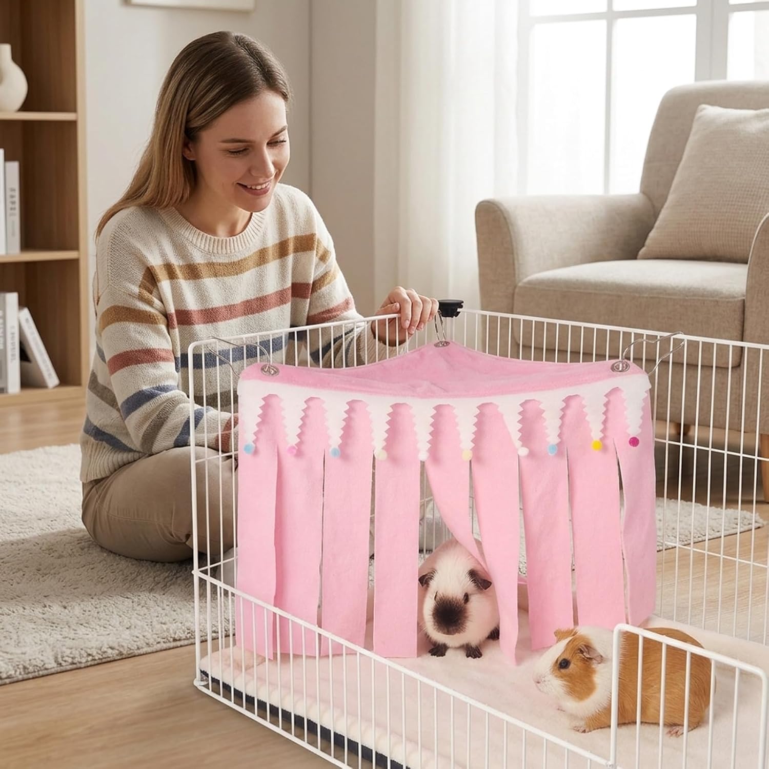 Guinea Pig Hideout, Pink Medium Pet Forest Cage Corner Hideaway, Rabbit Hideout, Rabbits, Chinchillas, Hamsters and Other Small Pets, Guinea Pig Cage Accessories and Guinea Pig Accessories image 4