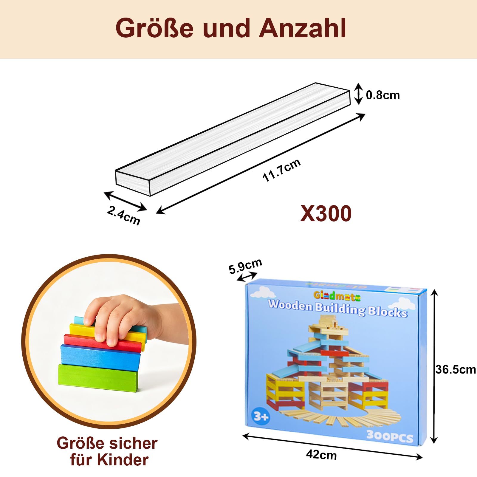 Drewniane klocki 300 sztuk – naturalne klocki do budowania, klocki konstrukcyjne dla dzieci od 3 lat, kreatywna przestrzenna gra 3D do układania w zestawie z woreczkiem do przechowywania