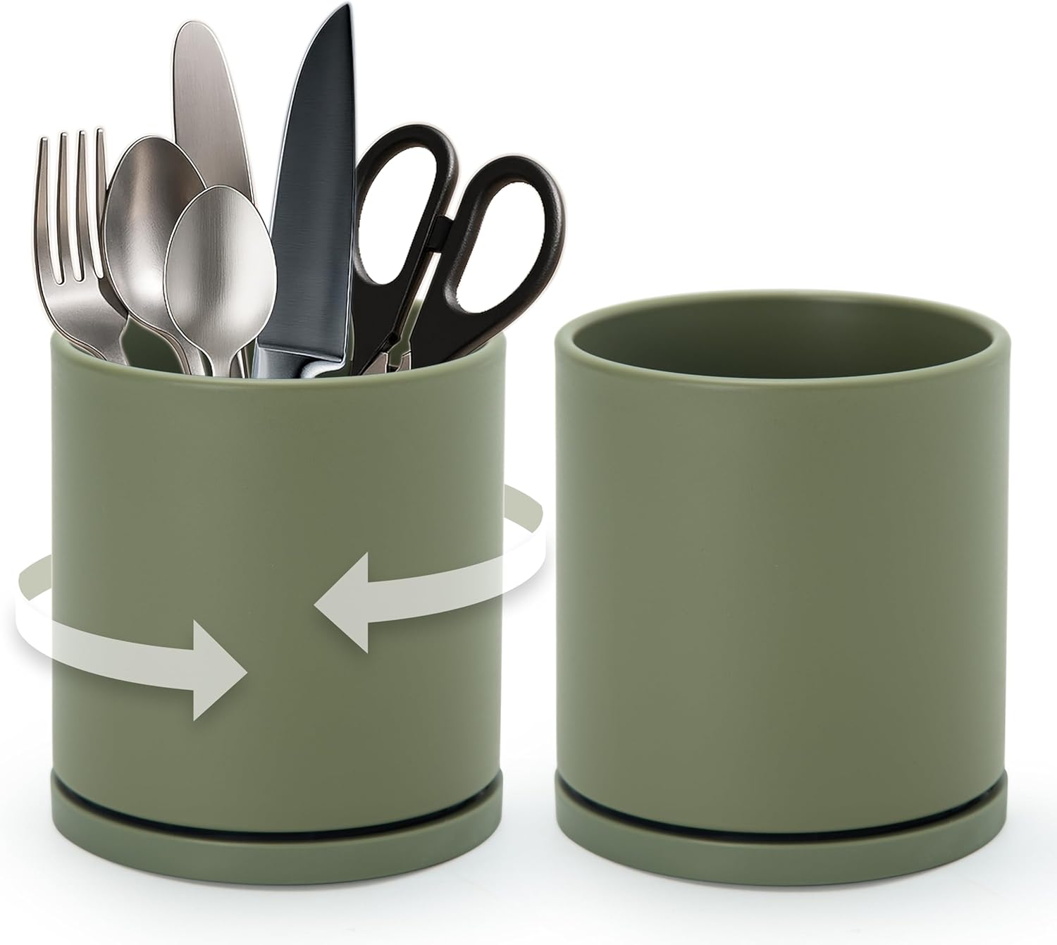 D'vine Dev 360° Rotating Utensil Holder – 7.2" Kitchen Utensil Crock for Countertop, Modern Cooking Tool Organizer for Kitchen Storage & Décor, Set of 2, Black, 72-Y-B-2