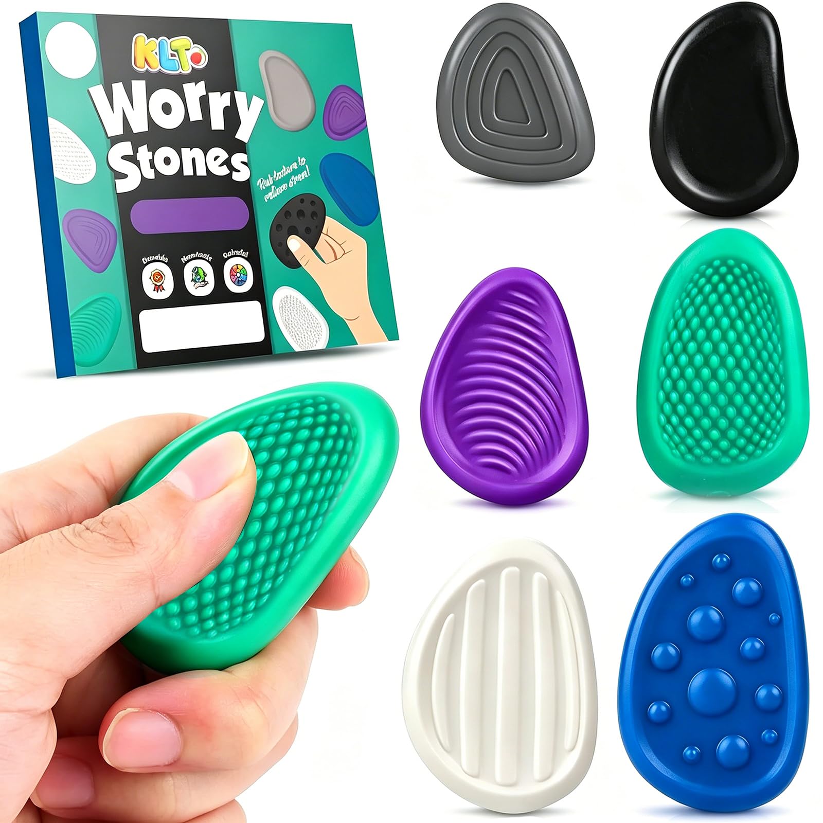 6 Pcs Silicone Fidget Toys for Kids, Textured Worry Stones for Anxiety and Stress Relief, Sensory Toys for Autism ADHD, Stress Relief Toys for Kids, Teens and Adults