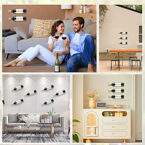 Miniatura 6 de 6 soportes de pared de vino en espiral, estante de vino montado en la pared, soporte de exhibición de botellas de vino de metal para almacenamiento