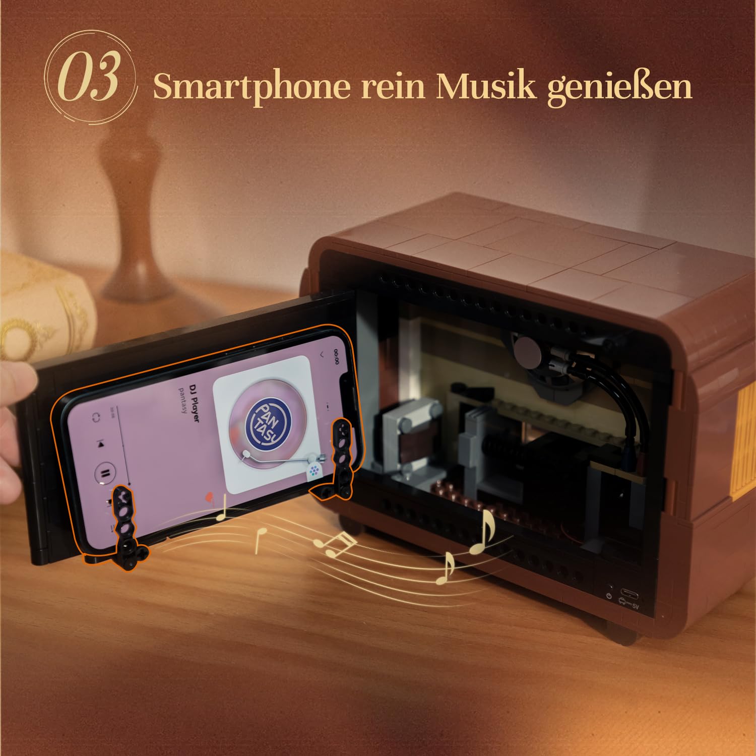 PANTASY Vintage Radio Klemmbaustein-Set für Erwachsene, Retro Radio Modell mit Lichtmodul und beweglichem Abstimmknopf, Handy-Lautsprecher Verstärker Elektronikstruktur, Deko Geschenk