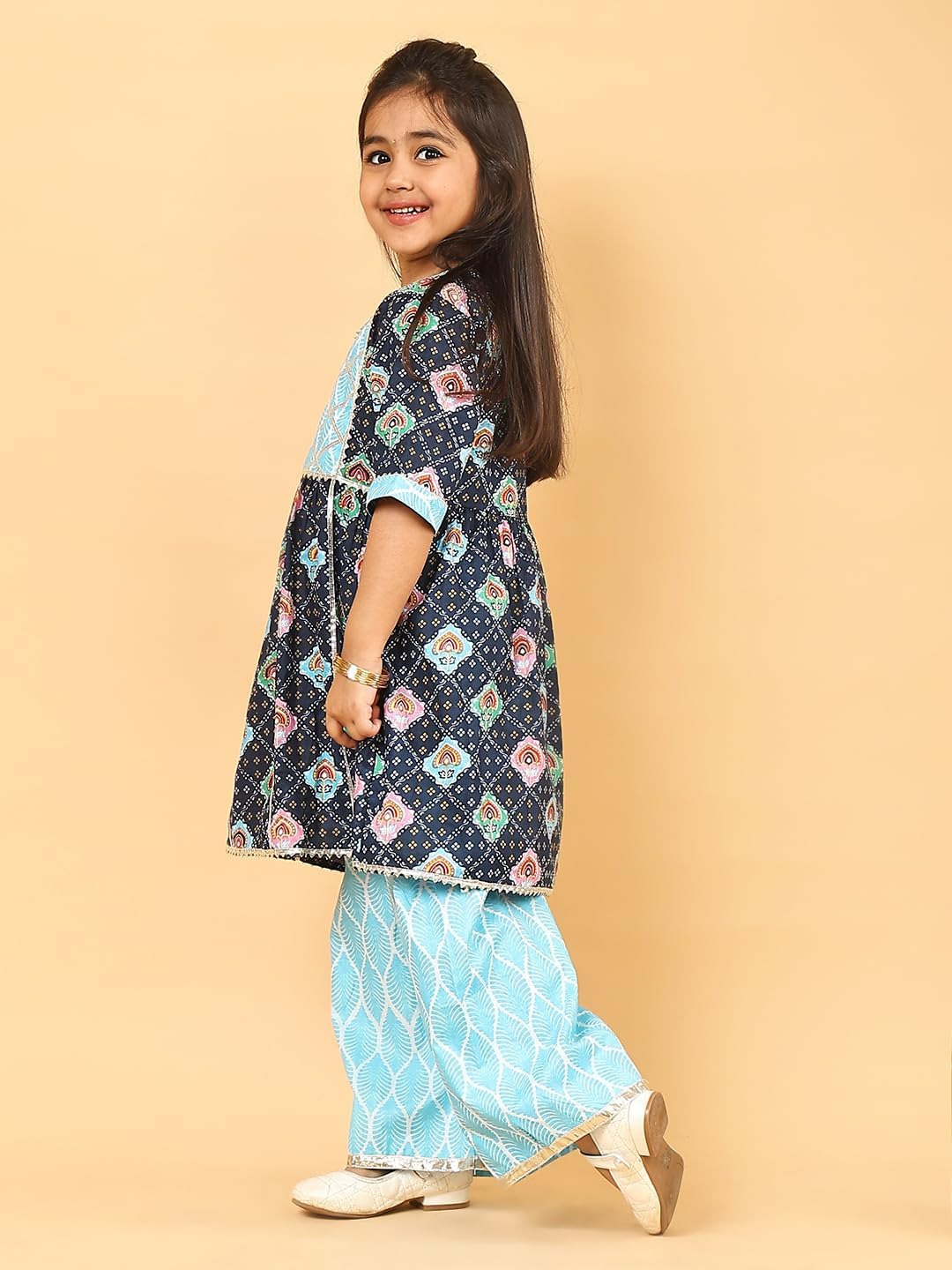 Superminis Baby Girls Cotton Printed Kurti with Gota Work and Straight Palazzo