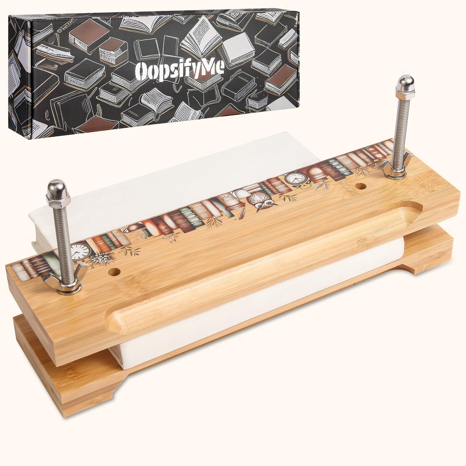 OopsifyMe Bamboo Book Press for Bookbinding, Paper Press, DIY Crafts, Multiple Hole Positions for Various Spine Sizes, Streamlined Edge, Book Binding Kits (Small Size (11.8x3.1))