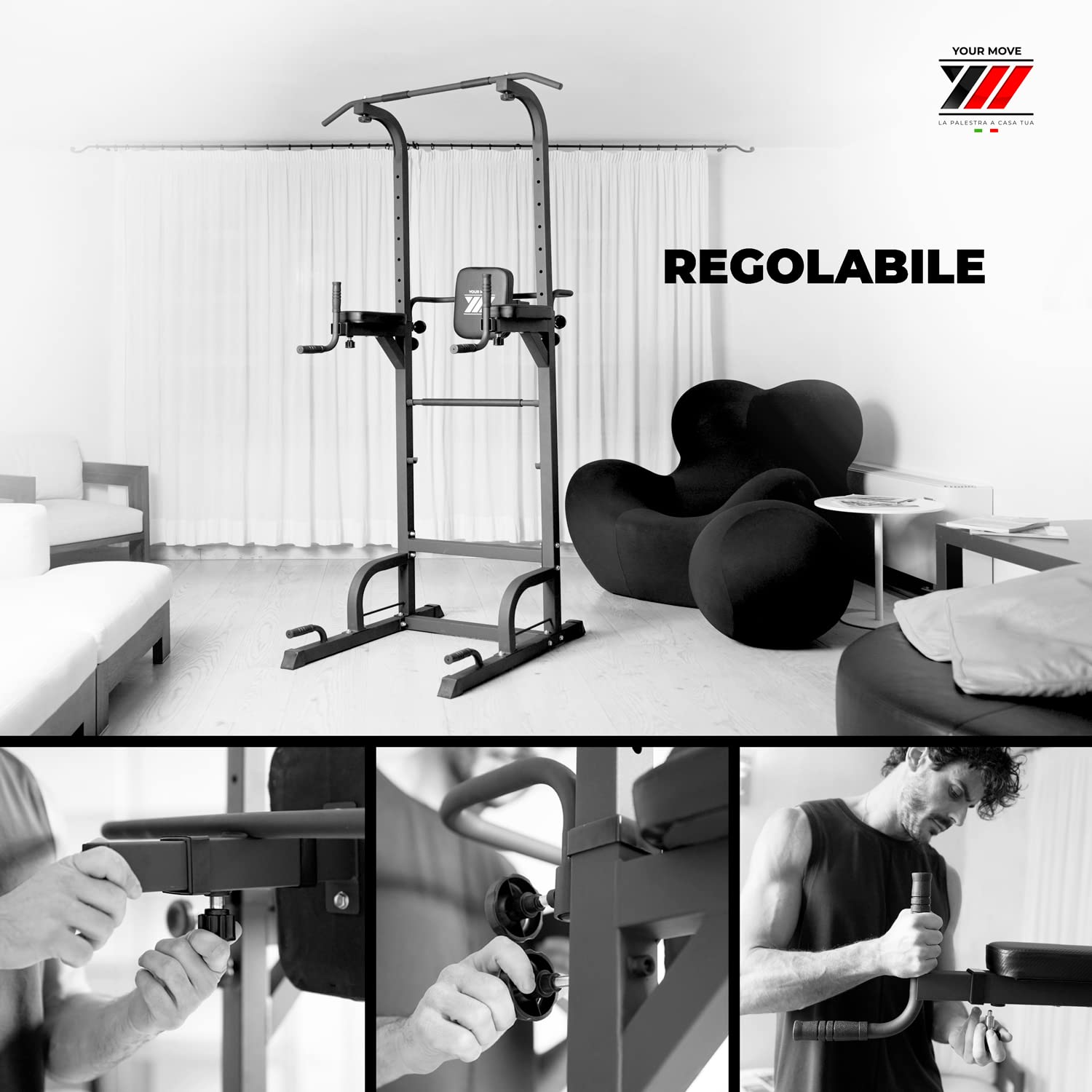 YM Power Tower Stazione Fitness Multifunzione per Flessioni Trazioni Fitness e Addominali, Dip Station Professionale, per Allenarsi a Casa e in Palestra
