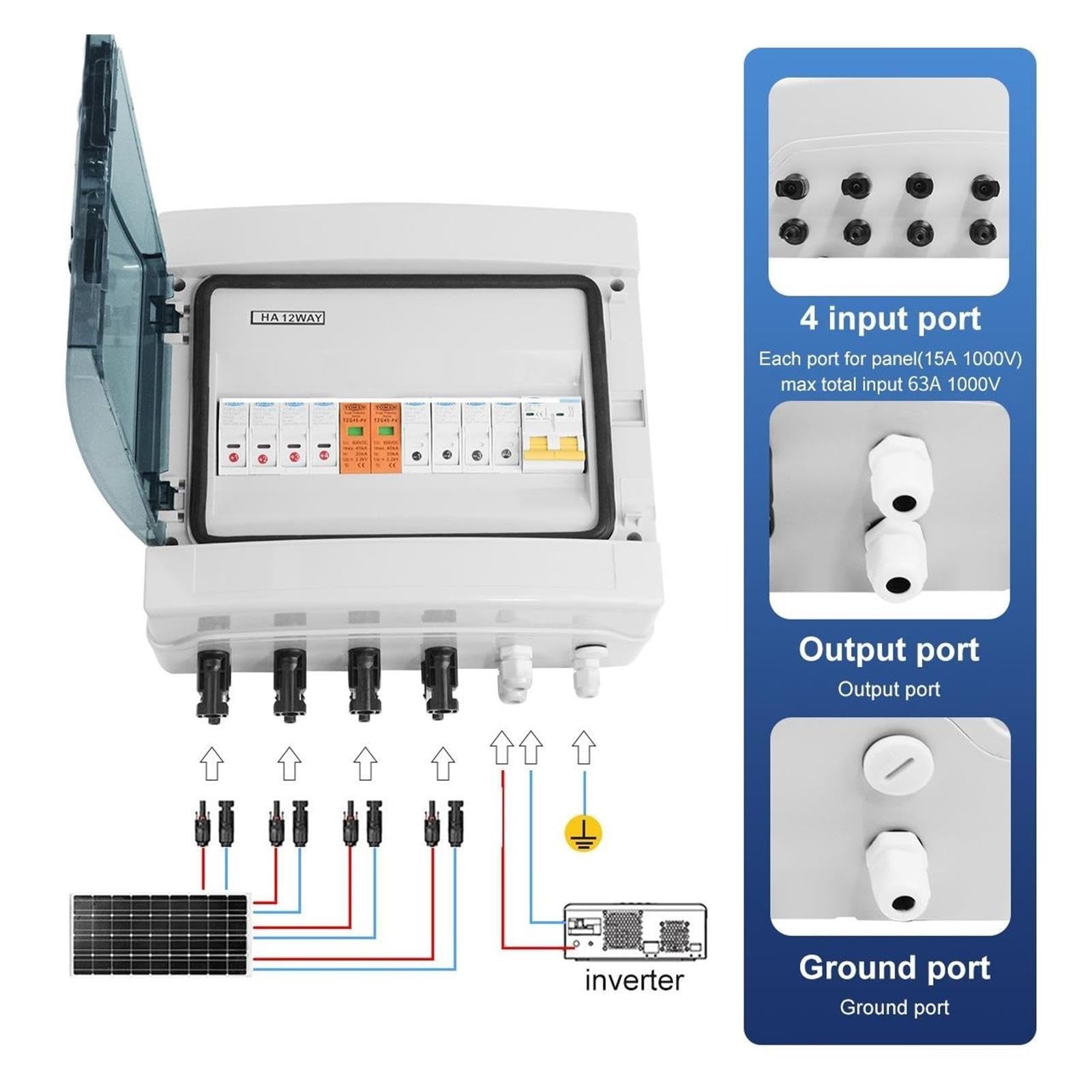 Scatola impermeabile MCB con fusibile DC 600 V 4 ingressi 1 uscita IP65 12 vie(25A DC MCB)