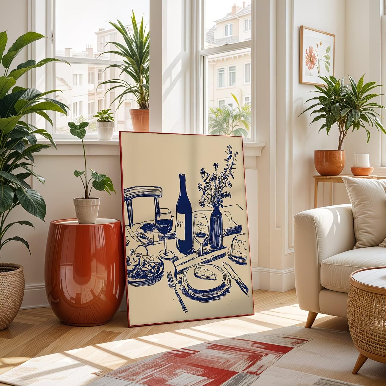ZHAOLIN Plakat ścienny w stylu vintage z minimalistycznym francuskim śniadaniem z zielonym winem i serem, na płótnie (60 x 90 x 3 cm, bez ramki).