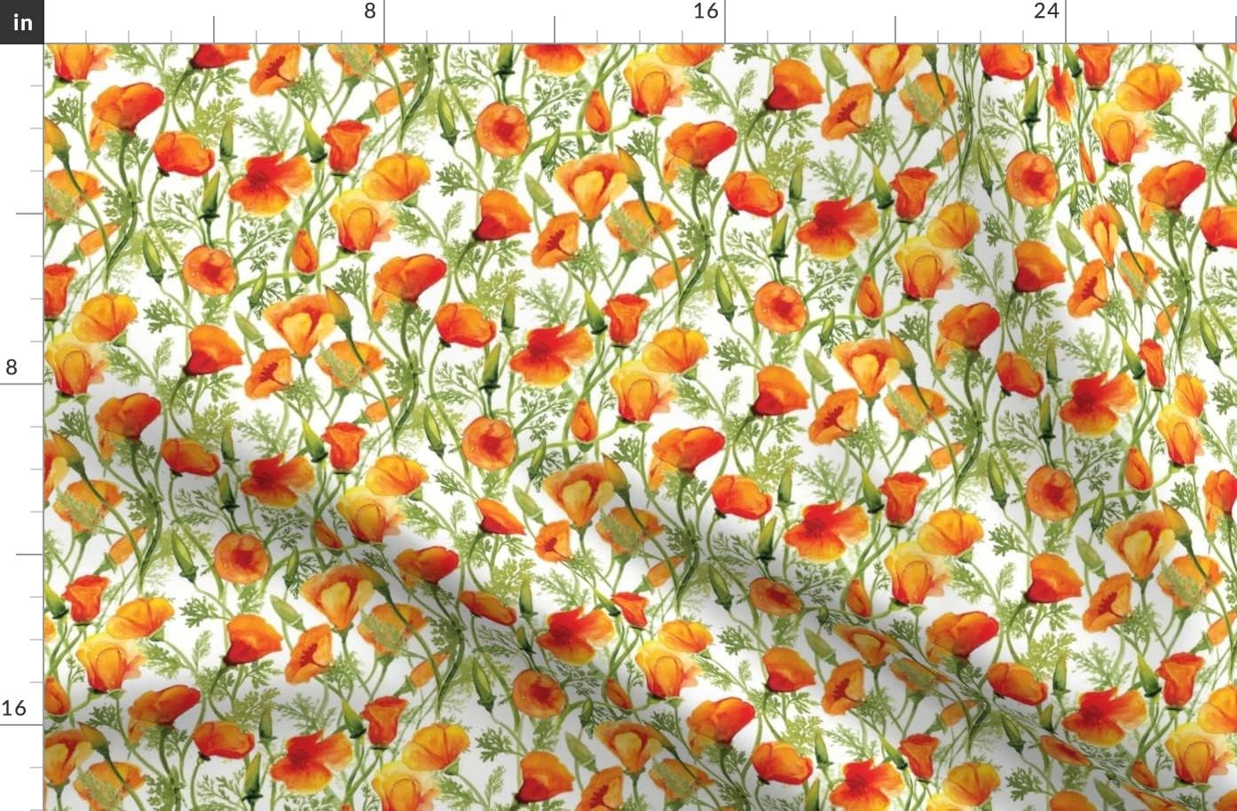 Spoonflower Fabric - California Poppies Small Wildflower Watercolor Botanical Poppy Pacific Printed on Organic Cotton Sateen Fabric by The Yard - Sewing Quilting Apparel Home Decor