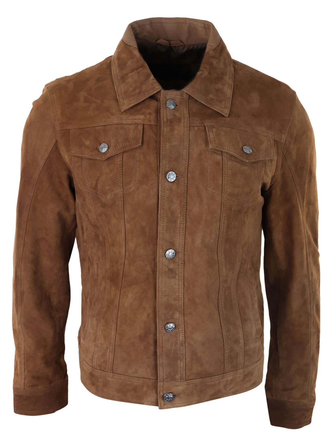 Truclothing Men's Tan Genuine Suede Jacket Leather Jeans Denim Short Biker Classic Vintage - 4XL
