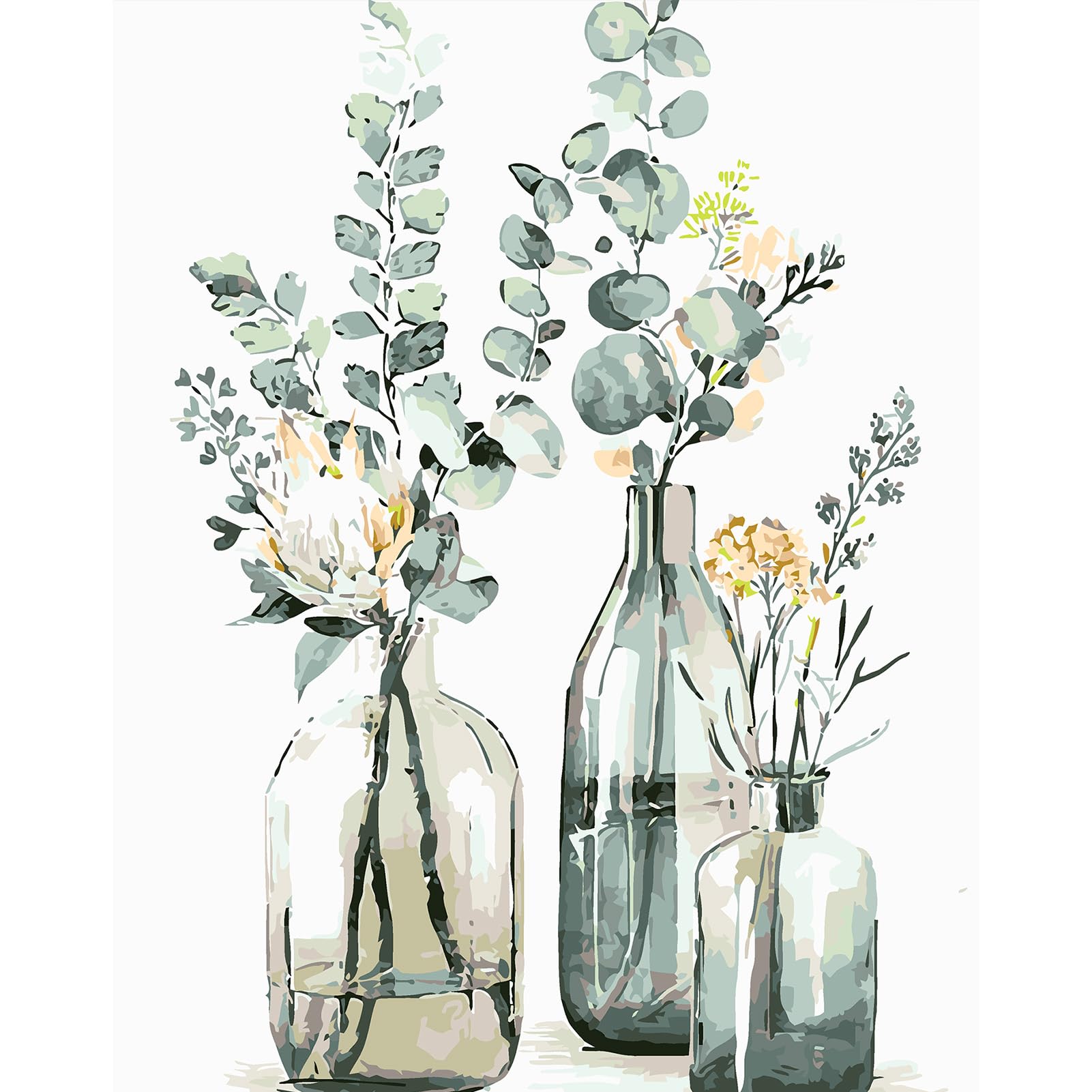 DAERLE Pintar por Numeros Flor Acuarela, DIY cuadros para pintar por numeros Kit Florero Planta, Pintar por Numeros Adultos de Lienzo decoración para el hogar 30x40cm (Sin Marco)