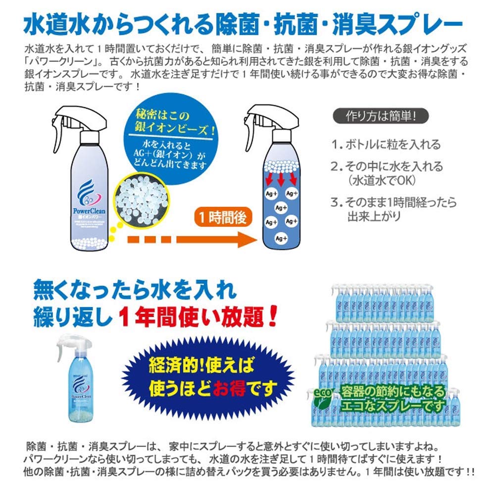 除菌消臭スプレー（水道水でつくる） Amazon.co.jp: 銀イオン パワー パワークリーン300 水道水で1年間