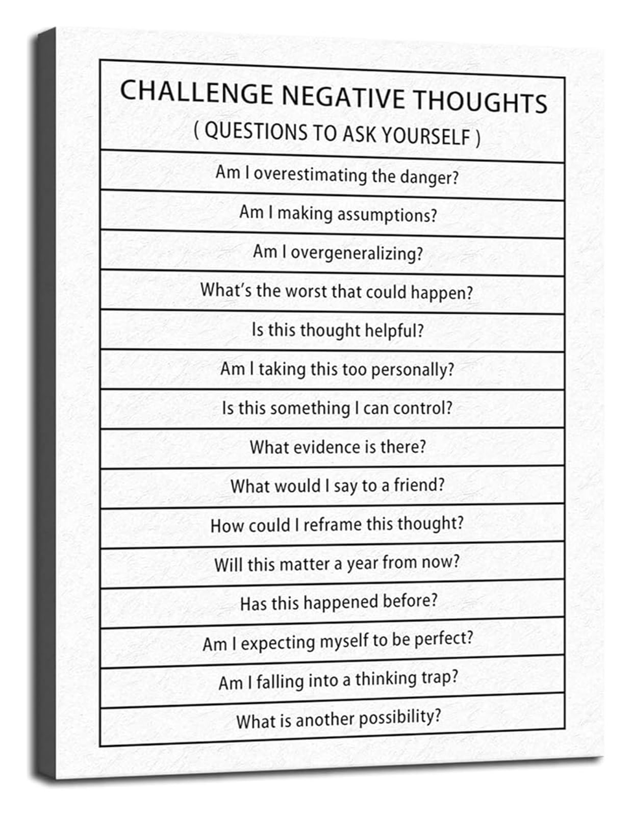 MDBJTCYZN Motivational Poster Challenge Negative Thoughts Quote Inspirational Canvas Wall-Art for Modern Home Office Classroom(Unframed,08x12inch(20x30cm))