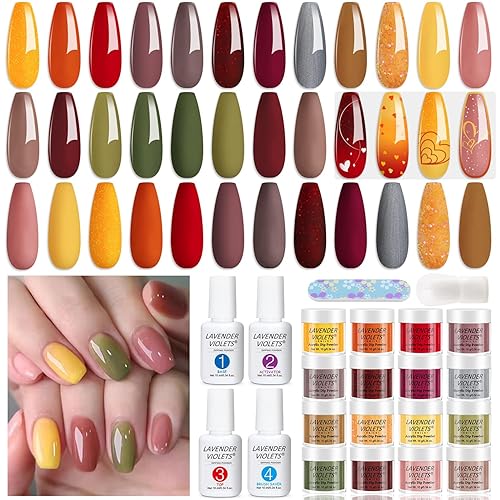 Lavender Violets Kit de 20 piezas de polvo de inmersión para uñas, juego de líquido de polvo de inmersión de 16 colores con capa superior base,