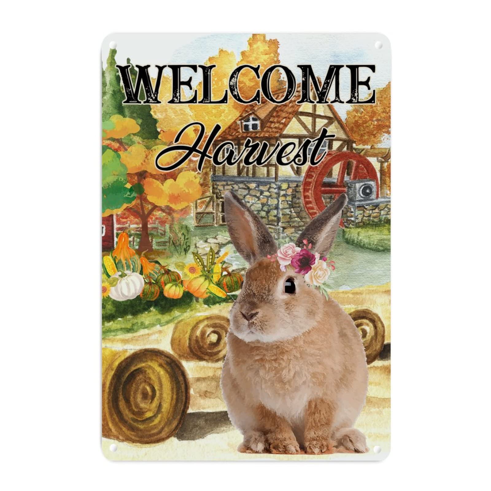 Plaque métal vintage lapin d'automne déco cuisine fermière et salon