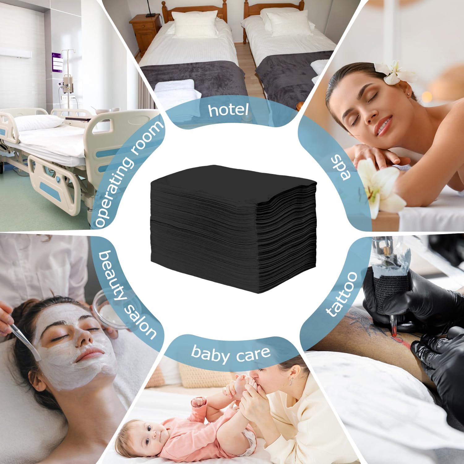 50Pcs Disposable Massage Table Sheets 31" x 71" Non-Woven Fabric Disposable Bed Sheets SPA Bed Cover Breathable Oil-Waterproof Sheets for Travel Spa Tatto Hotel Salon (Black)