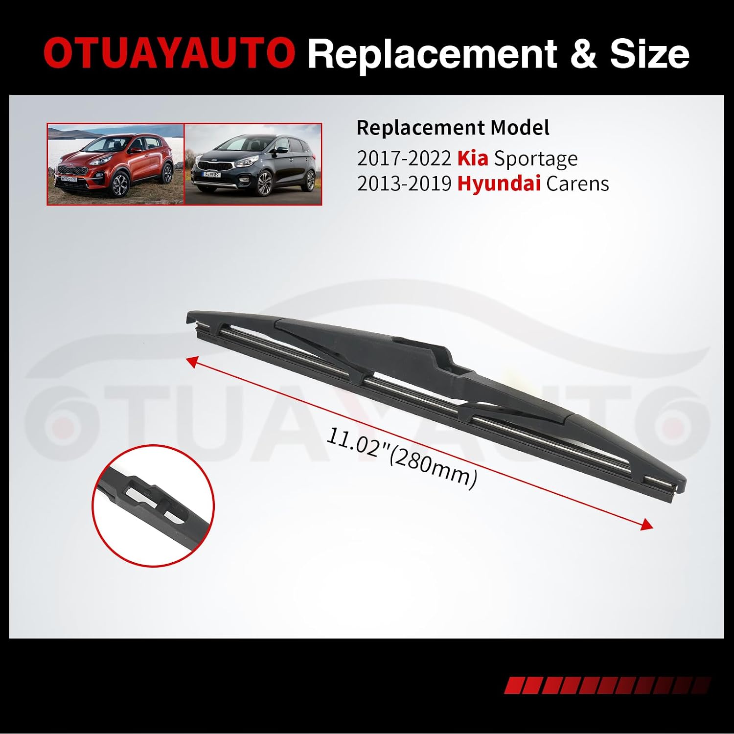 OTUAYAUTO Rear Windshield Wiper Blade Replacement for Kia Sportage 2017-2022, 11" Back Wipers Blades Replace OEM Style All-Extreme Weather Performance Quiet No Trace Wiper H275