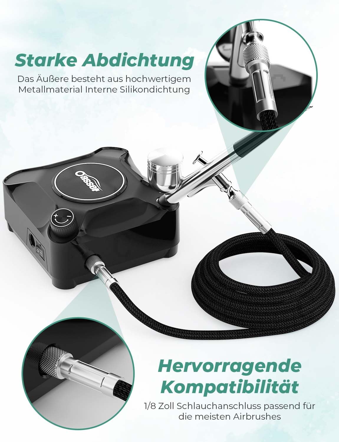 Oasser Airbrush Set 36 PSI Kompressor Double Action Pistole Zubehör Modellbau Make-up Autolackierung Schwarz
