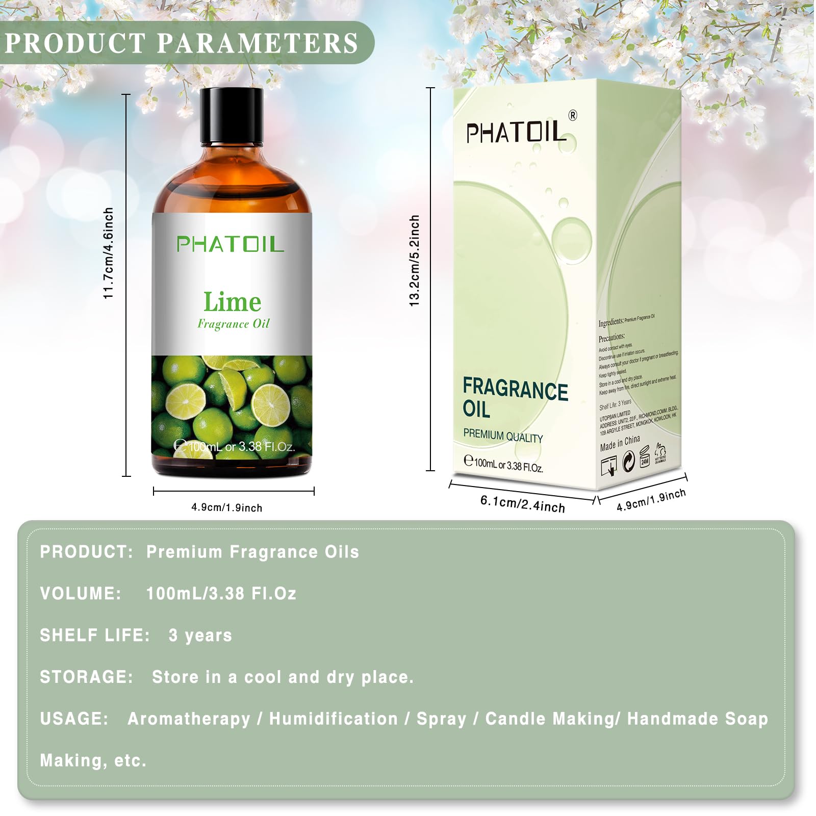 PHATOIL Oli Essenziali Lime 100 ml, Oli Essenziali Profumati per Diffusori, Olio Essenziale di Lime per Diffusore Aromaterapia, Umidificatore, Candele Fai da De