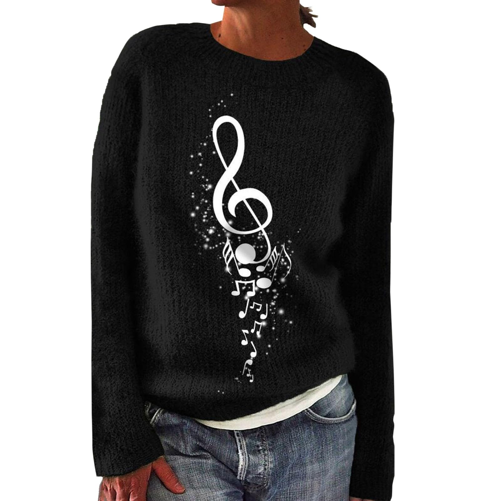 Oversized Sweater for Women 2023 Trendy,Hairball Print Crewneck Solid Color Casual Knitt Sweatshirt Long Sleeve Pullover