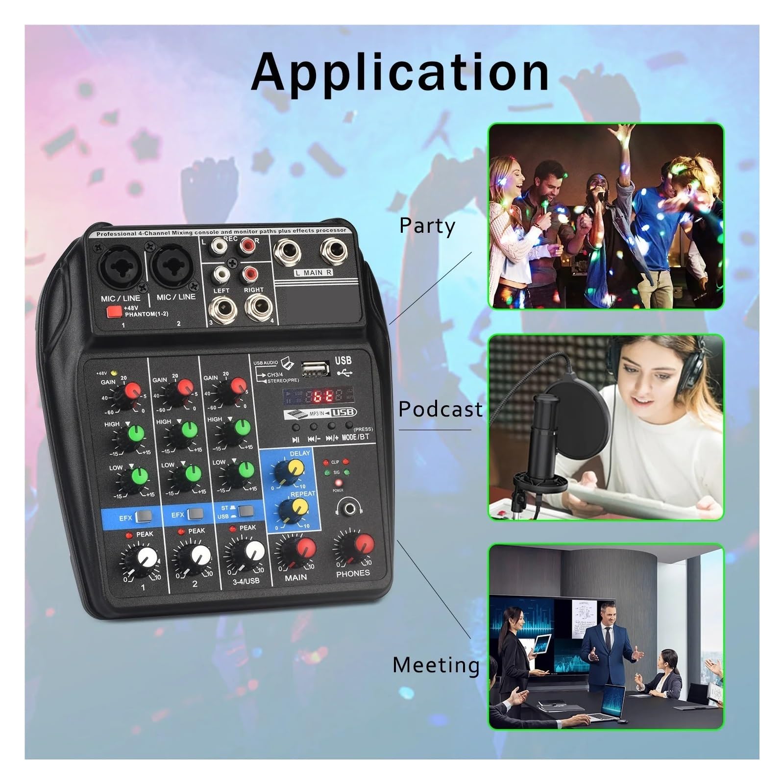 Mixer Audio Audio 4/6/8 Canali 24 Effetti 48V Console Di Missaggio Bluetooth USB PC Registra Riproduzione Tabella Di Trasmissione(4 Channel)